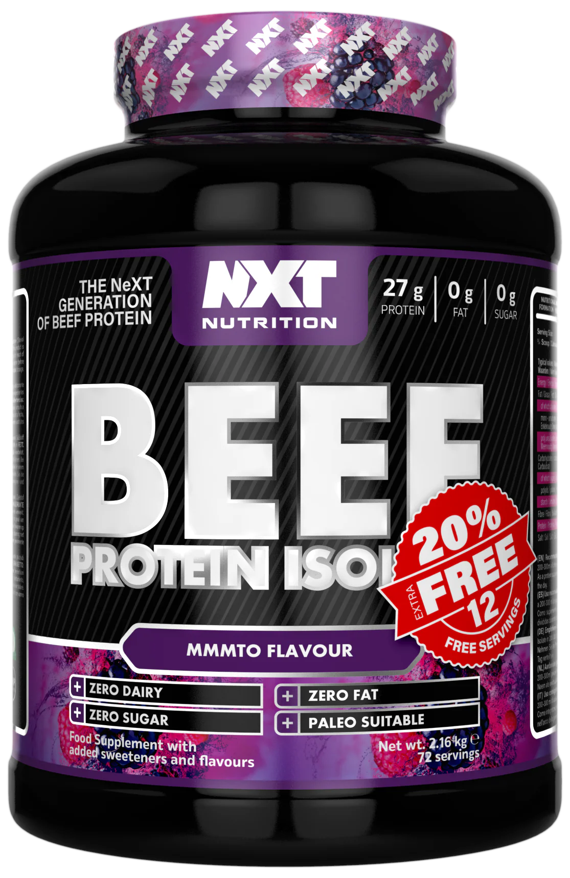 PRESALE - NXT Nutrition Beef Protein Isolate 2.16kg (20% Extra Free)